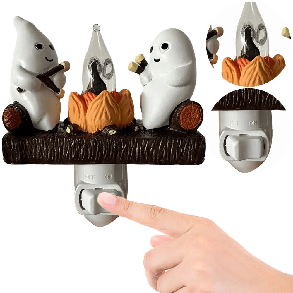 Faux Campfire Night Light Ghost Campfire Flickering Plug in Night Light Ghost Roasting Marshmallows Night Light Halloween Gifts