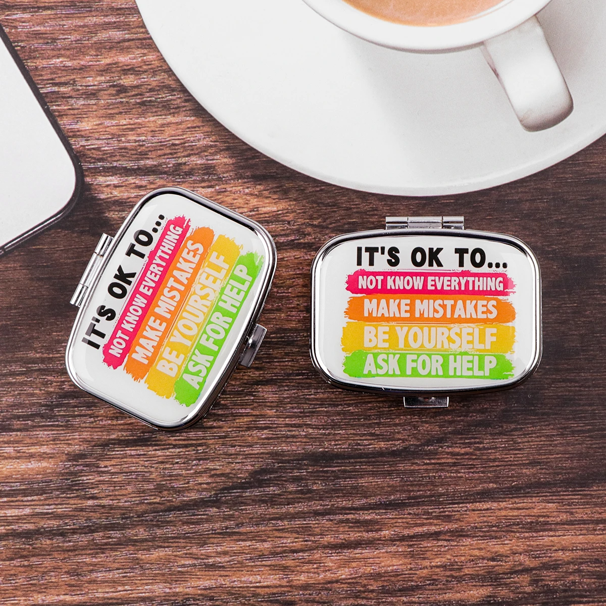Quotation 2 Compartments Metal Medicine Box Portable Travel Decorated  Sealed Small Pill Organizer Container Storage