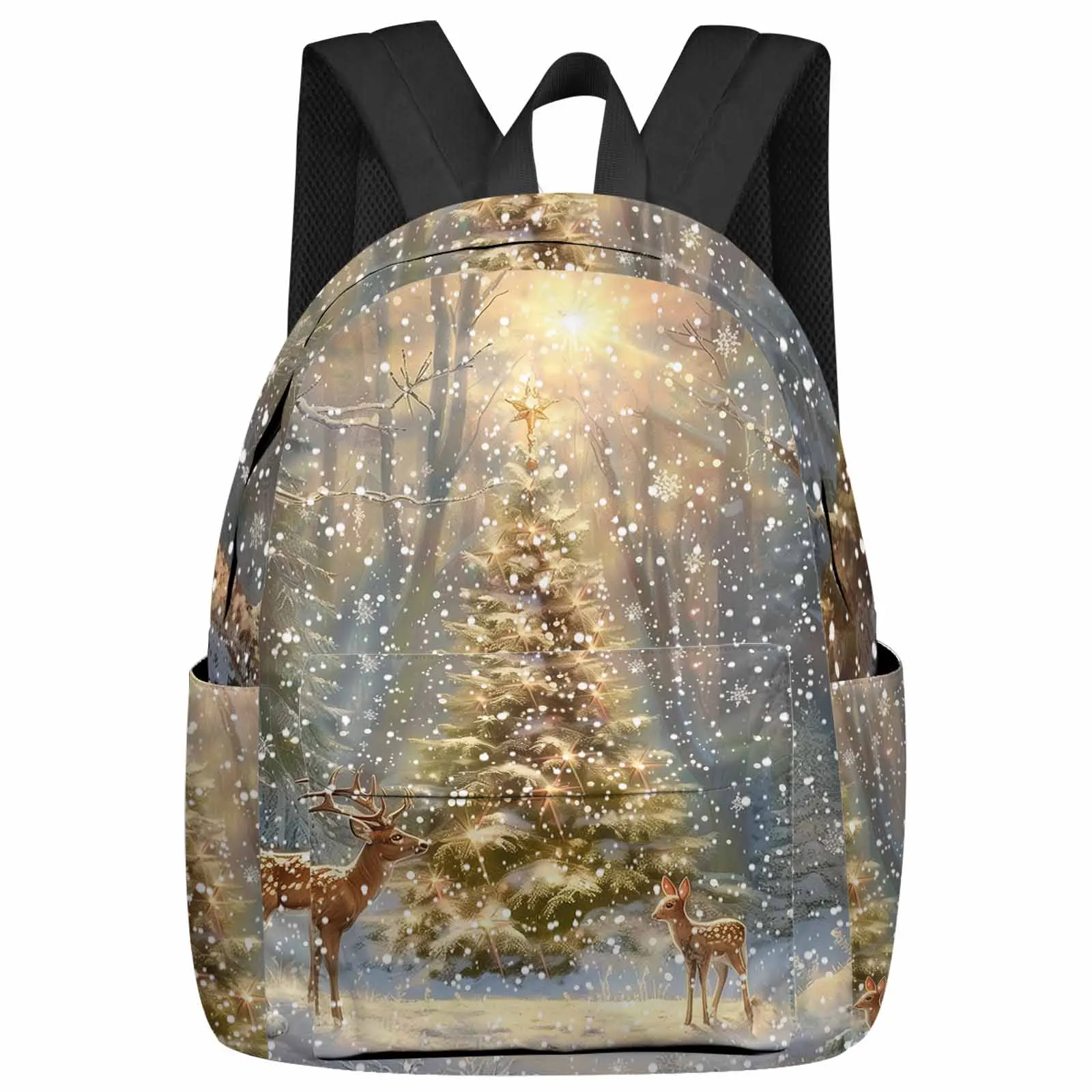 

Snowy Christmas Tree Deer Backpack School Bags for Teenagers Students Laptop Bag Women's Casual Travel Backpack