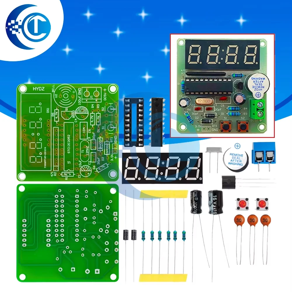 DIY 4‑Bit Digital Clock Electronic Learning Kit With AT89C2051 Microcontroller 3.7V‑5.5V Soldering Practice Kit for Electronics