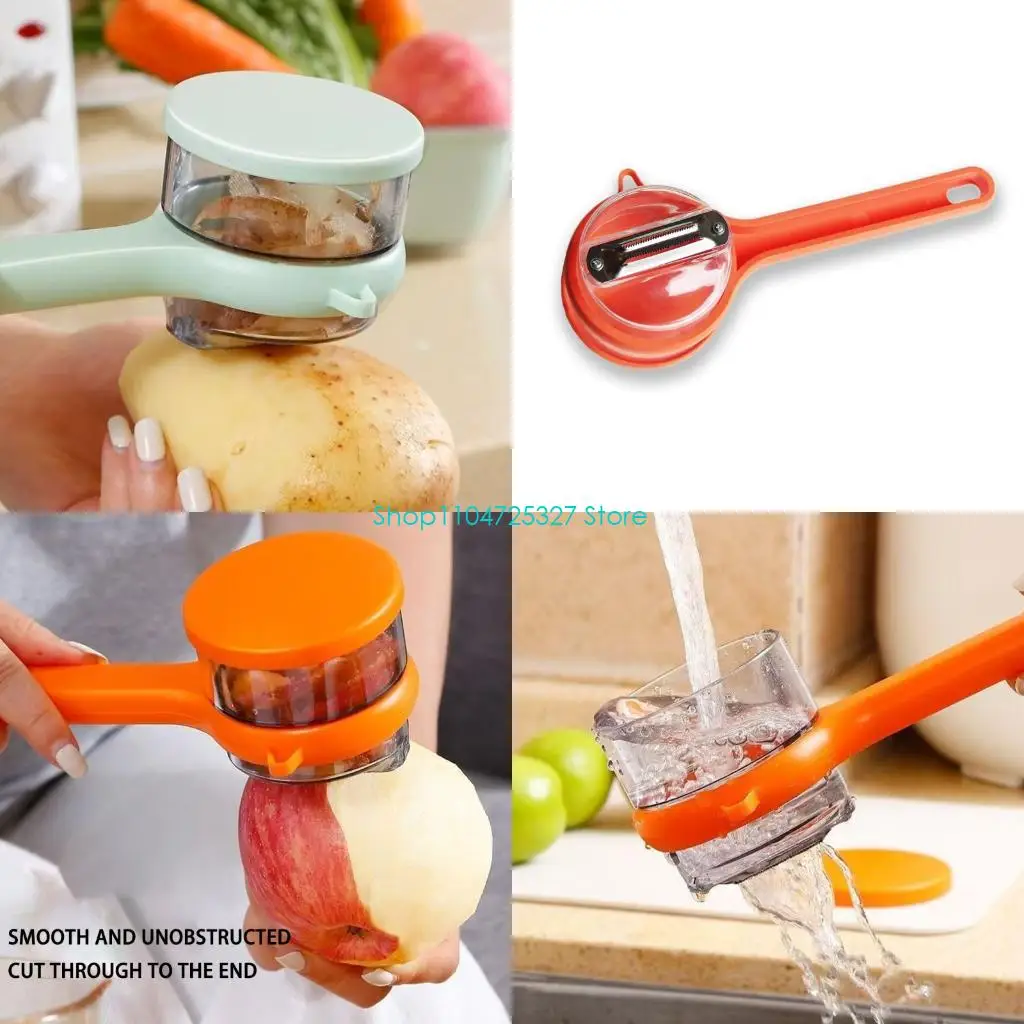 D8KF Peeling Tool With Storage Box, Fruit And Vegetable Peeler With Container, Double-Sided Stainless Steel Multi-Function For