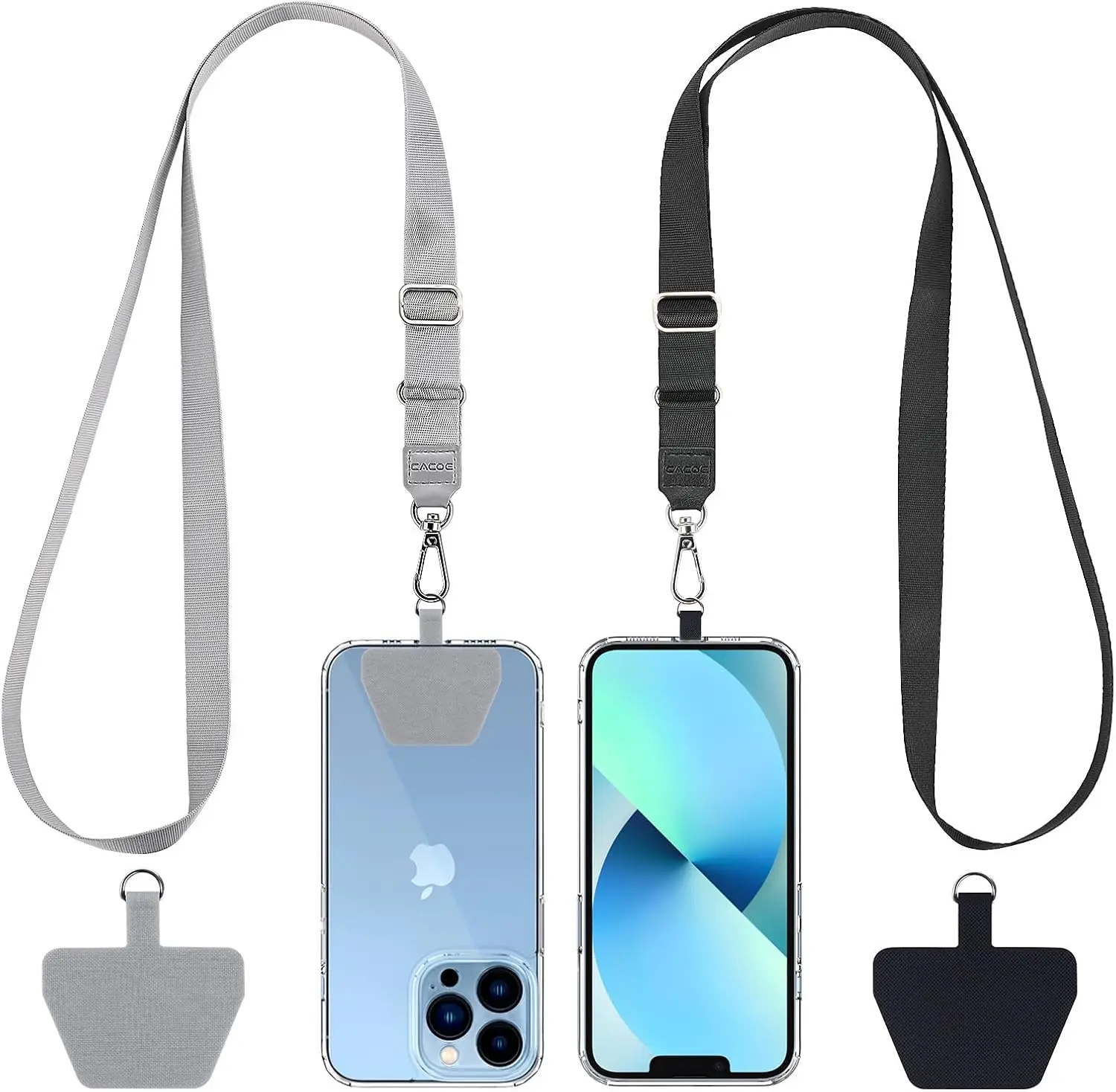 

2-Pack Adjustable Phone Lanyard with Patches for Universal Smartphone Use, Black and Gray