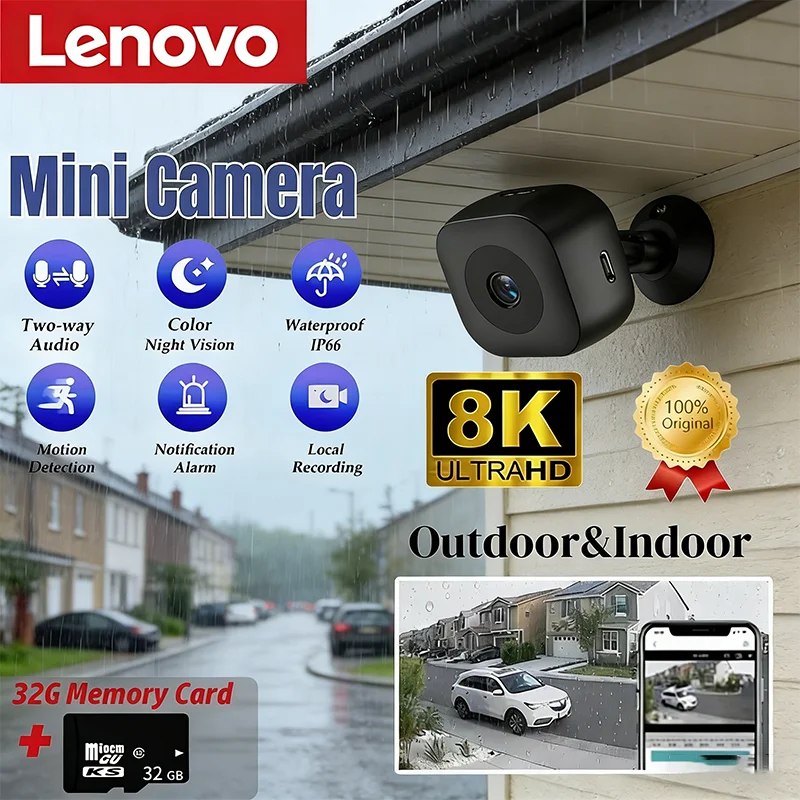 lenovo-ミニセキュリティカメラプロ-4k-フルhd-wifi-監視、双方向オーディオ、モーション検出、赤外線ナイトビジョンセキュリティカメラ付き