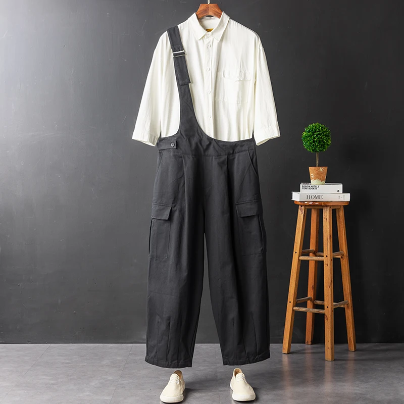 

Casual Bla Straight Leg Men's Susps Pants Personali Loose Overall Nine Points Hip Hop Street Sle Workwear Trousers