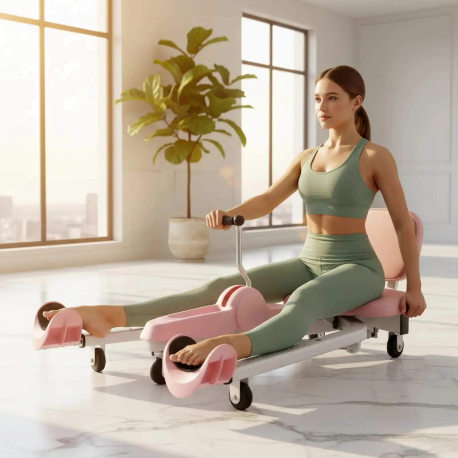 Leg Stretching Machine with Wheels Adjustable Leg Split Machine Padded for Yogis