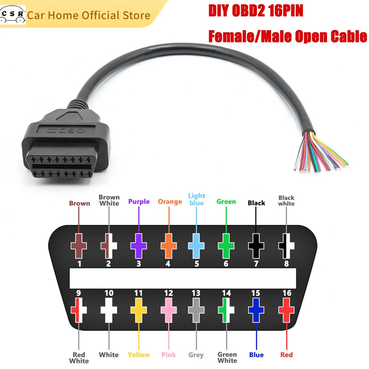 10/30cm 16Pin Female Male Cable Connector OBD2 Auto Extension Cable DIY Automotive Car Diagnostic Interface Female Opening Cable