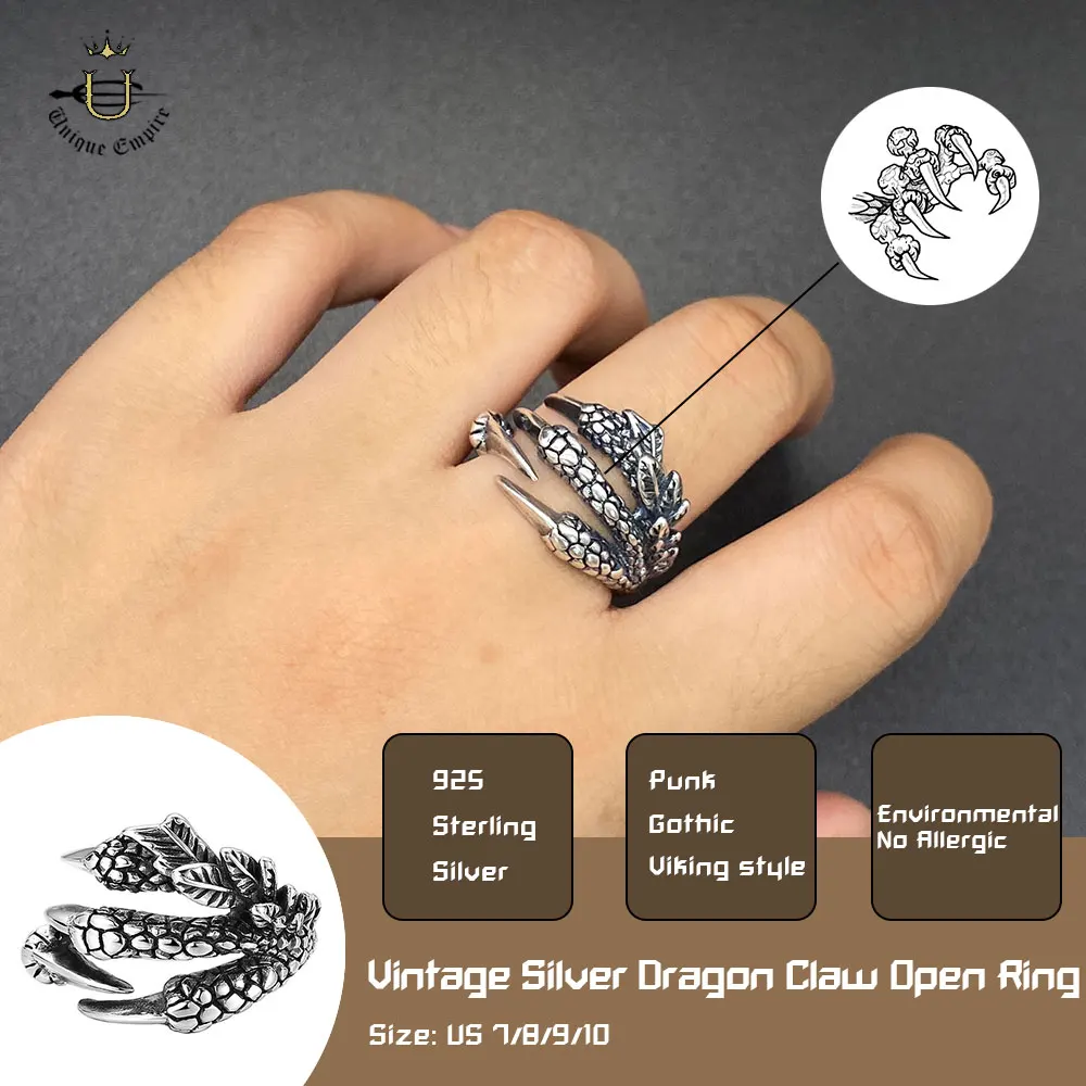 

Винтажное регулируемое кольцо с когтем дракона, властная тема животного, ювелирные изделия унисекс для мужчин и женщин, подарок на годовщину Рождества