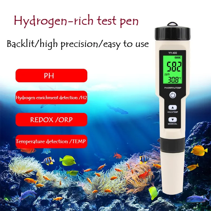 Stylo de test YY-400 riche en hydrogène Stylo de test de potentiel négatif Stylo de test multifonctionnel de la qualité de l'eau Piscine incl PH/H2/ORP/TEMP