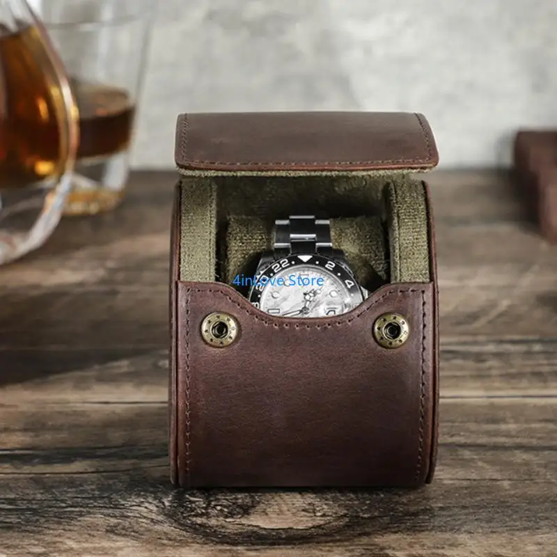 T4MD PU Leather Box Watch Storage Case Handmade Wristwatch Holder Accessory
