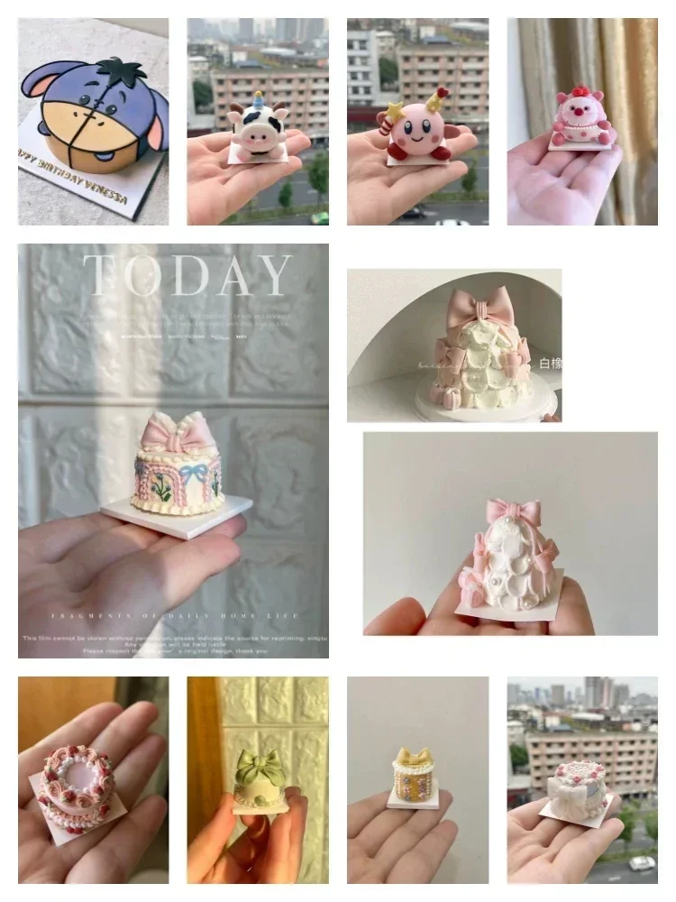 

Doll House Miniature Clay Birthday Cake BJD Shoot Props Miniature Party Cake Cartoon Cow Vintage Cake Model Friend Gift