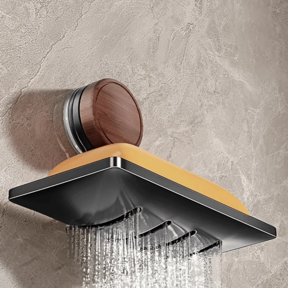 

Multifunctional Wall Mounted Soap Box Self-draining Suction Cup Soap Dish Carbon Steel Plastic Base Soap Holder Shower
