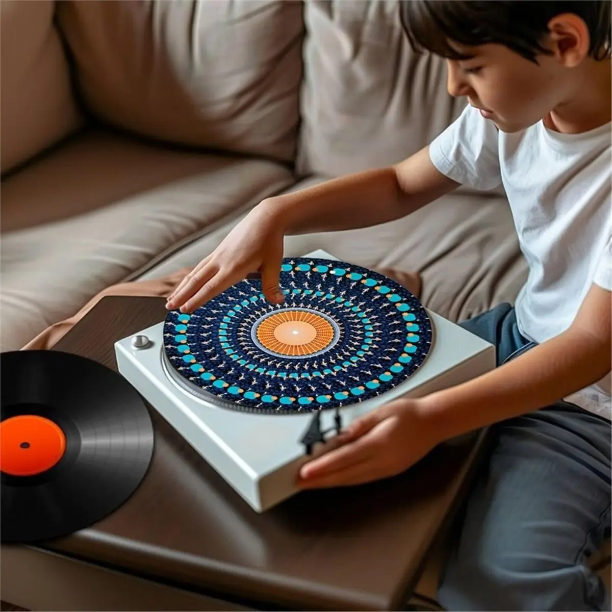 Record Mat 12inch Anti-Slip Felt Visual Effect Pad Optical Illusion Record Turntable Slipmat for Dj Music Lovers