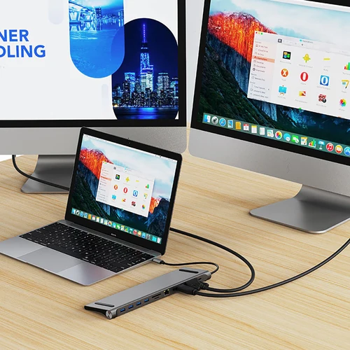 Imagen 2 del producto HUB tipo C con adaptador de cargador PD de 100W HDTV 1080P 4K RJ45 Ethernet USB disco Micro SD lector de tarjetas TF para extensor USB de portátil