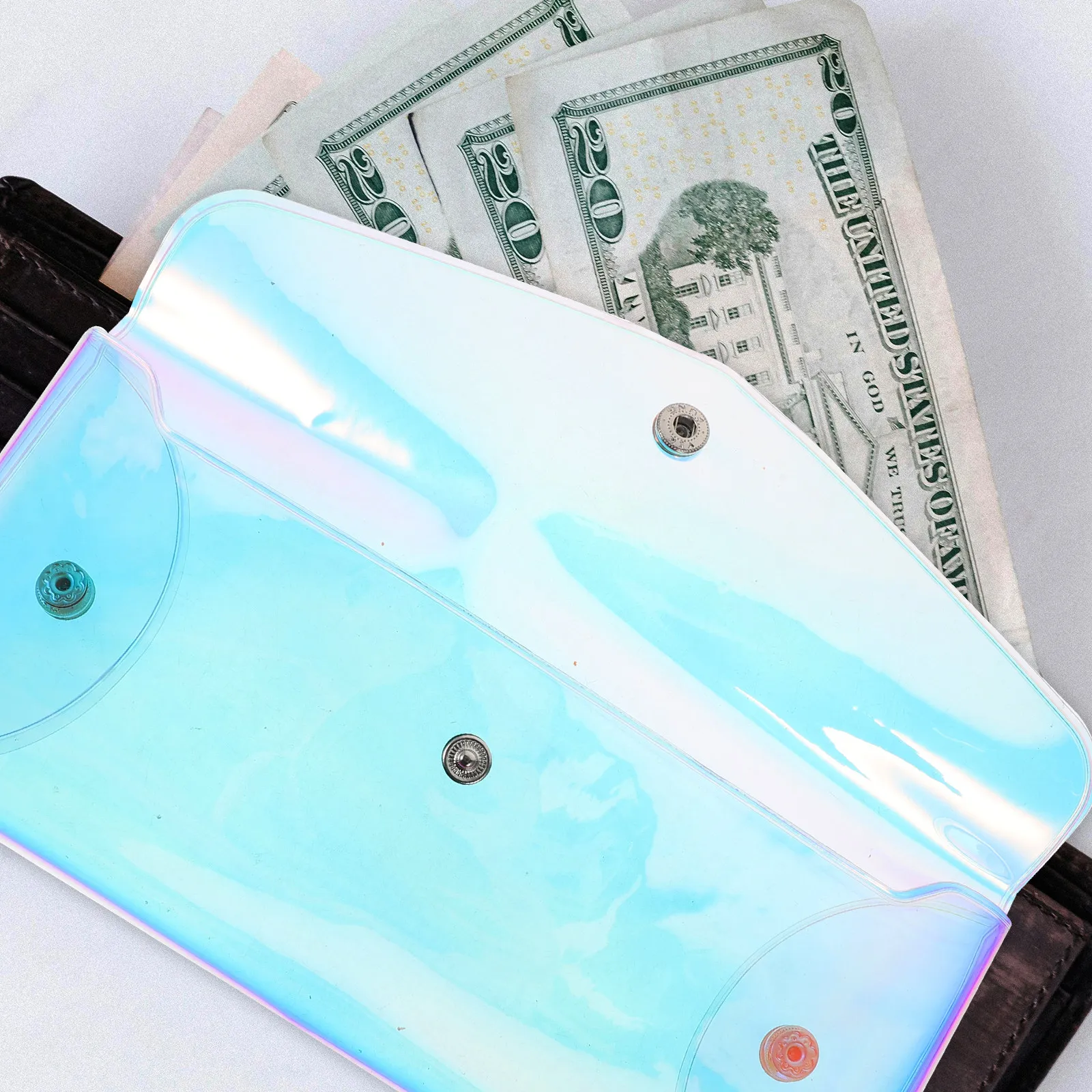 

Compact Envelope Style Cash Wallet for Ladies Lightweight Portable PVC Pouch for Coins Earphones Cards Small Item Organizer