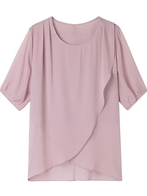 

Утягивающая однотонная круглая футболка Ne Chiffon ort Sve irt, женская модная свободная посадка, летняя новая футболка Sle, топ