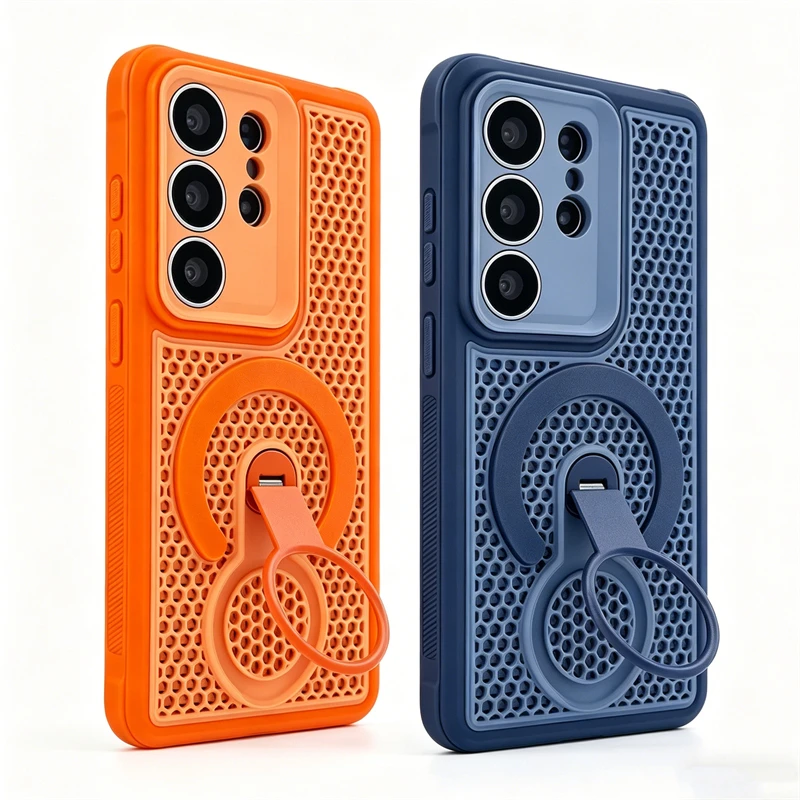 Heat Dissipation Breathable Ring Stand Holder Case for Samsung Galaxy S26 S25 Edge S24 S23 FE Ultra Plus For Magsafe Armor Cover