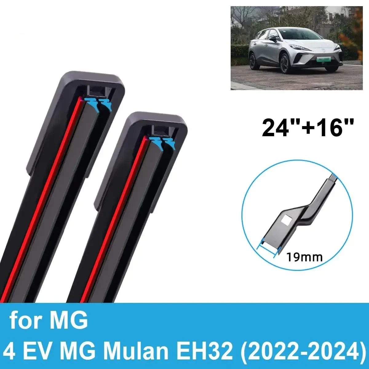 

Car Wiper for MG 4 EV MG Mulan EH32 2022-2024 24" + 16" Front Rear Wiper Blades Brushes Cutter Accessories 2022 2023 2024