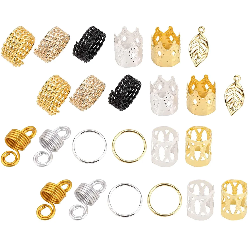 

200pcs Dreadlocks Rings Metal Diy Cuff Braid Jewelry Braiding Accessories Hair Tubes Charms For Braids Hair Decoration Gift Set