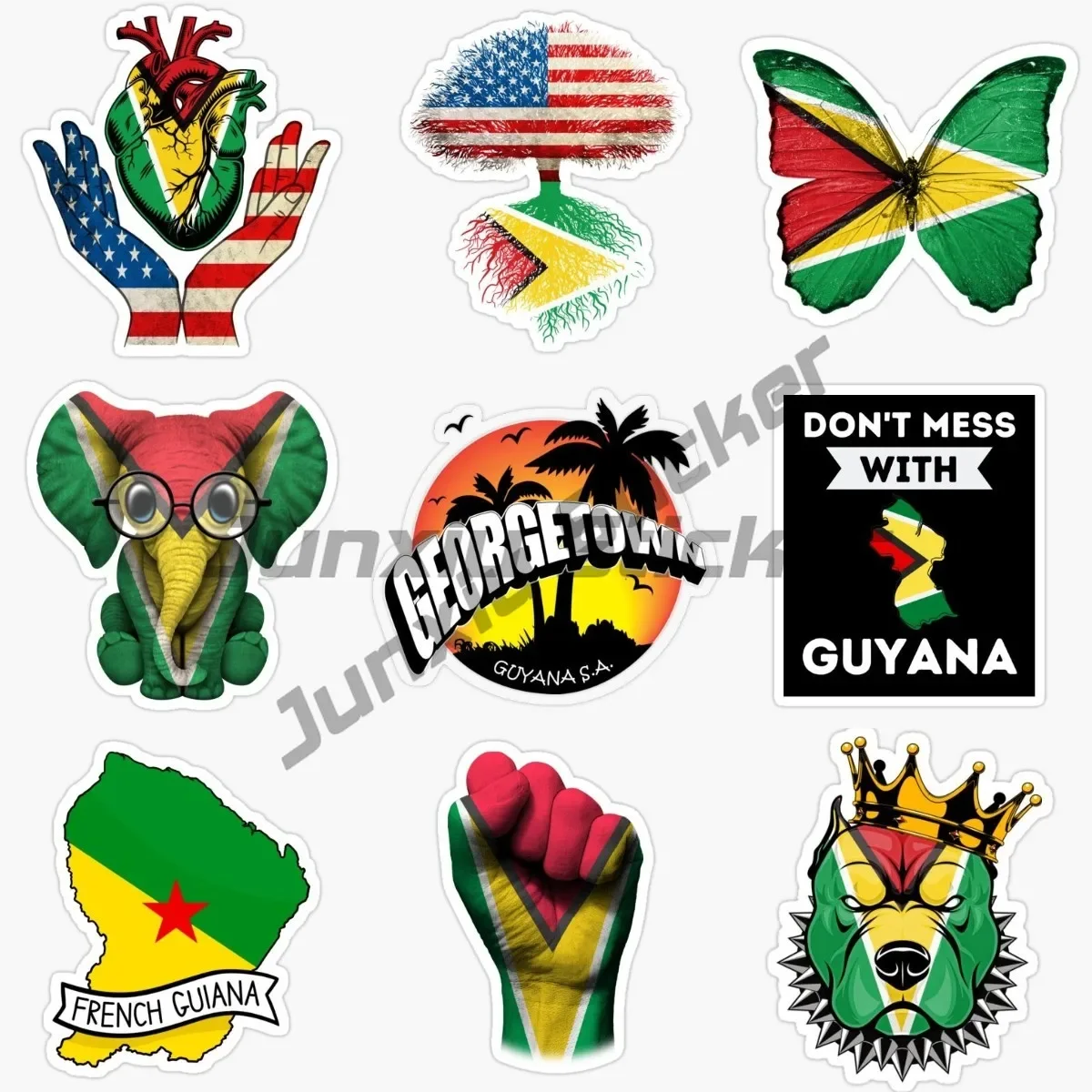 

Guiana National Flag Map National Badge Bumper Sticker Perfect for Laptops Tumblers Windows Cars Trucks Walls Cups Stickers