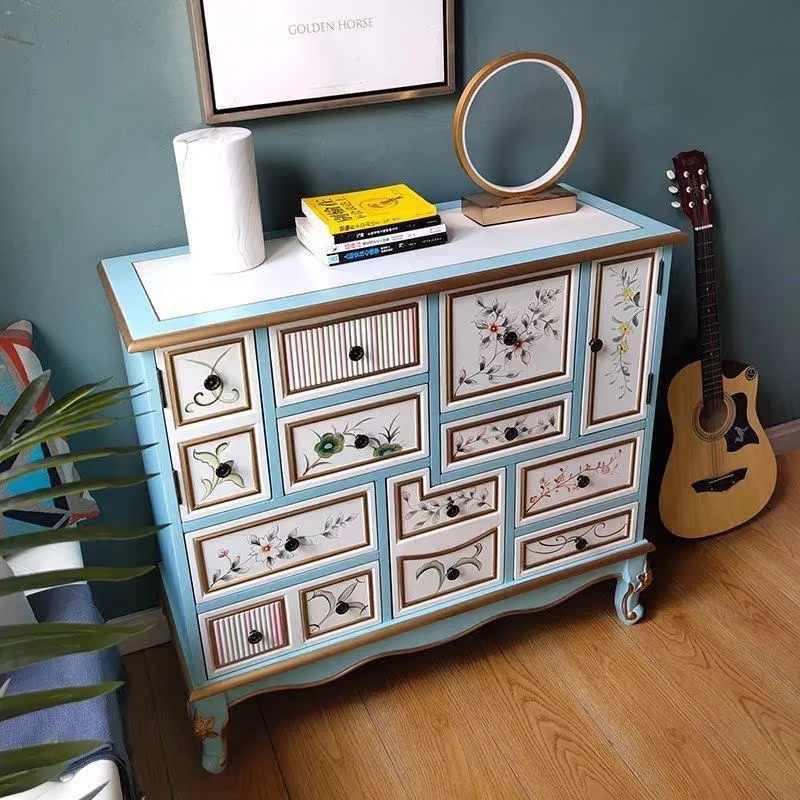 For Painted Solid Wood Chest Cabinet, Carved Drawer, Storage, Large Capacity Storage, Decorative Art Cabinet 120 * 40 * 92cm