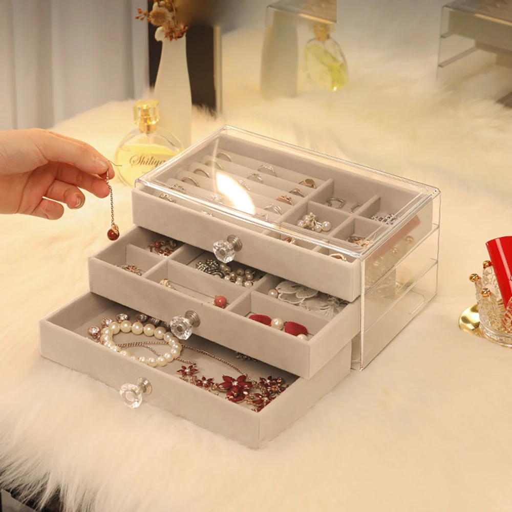 

3 Layers of Velvet Jewellery Organiser Drawer Velvet Jewelry Box Earrings Bracelet Organizer Jewelry Display Box