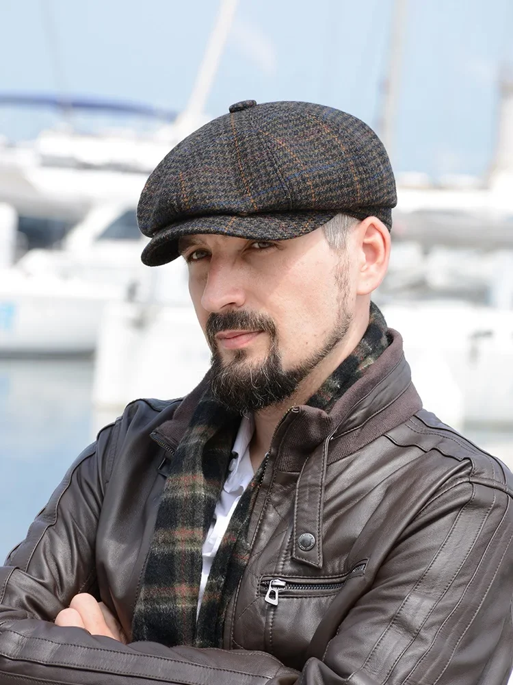 Winter Caps Men Women Berets Hat Classic Plaid Stripe Beret Cotton Flat Cap British Painter Herringbone Hat 56-60cm
