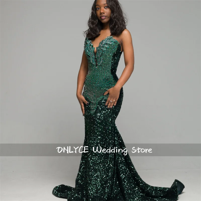 

Shiny Sequins Crystals Mermaid Prom Dresses 3D Floars Diamond Evening Party Mixi Gown Long Aso Ebi robes de soirée Customized