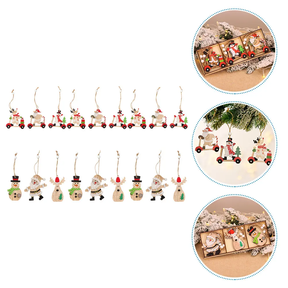 

18 Pcs Christmas Decoration Pendant Party Tree Xmas Small Wood Holiday Cutouts Hanging Decors Craft Ornaments Mini Detachable