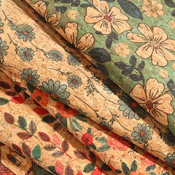 Chzimade A4 Floral Leaf Printed Cork Fabric for Synthetic Cork Leather Fabric DIY Clothing Handbag Flower Sewing Decoration