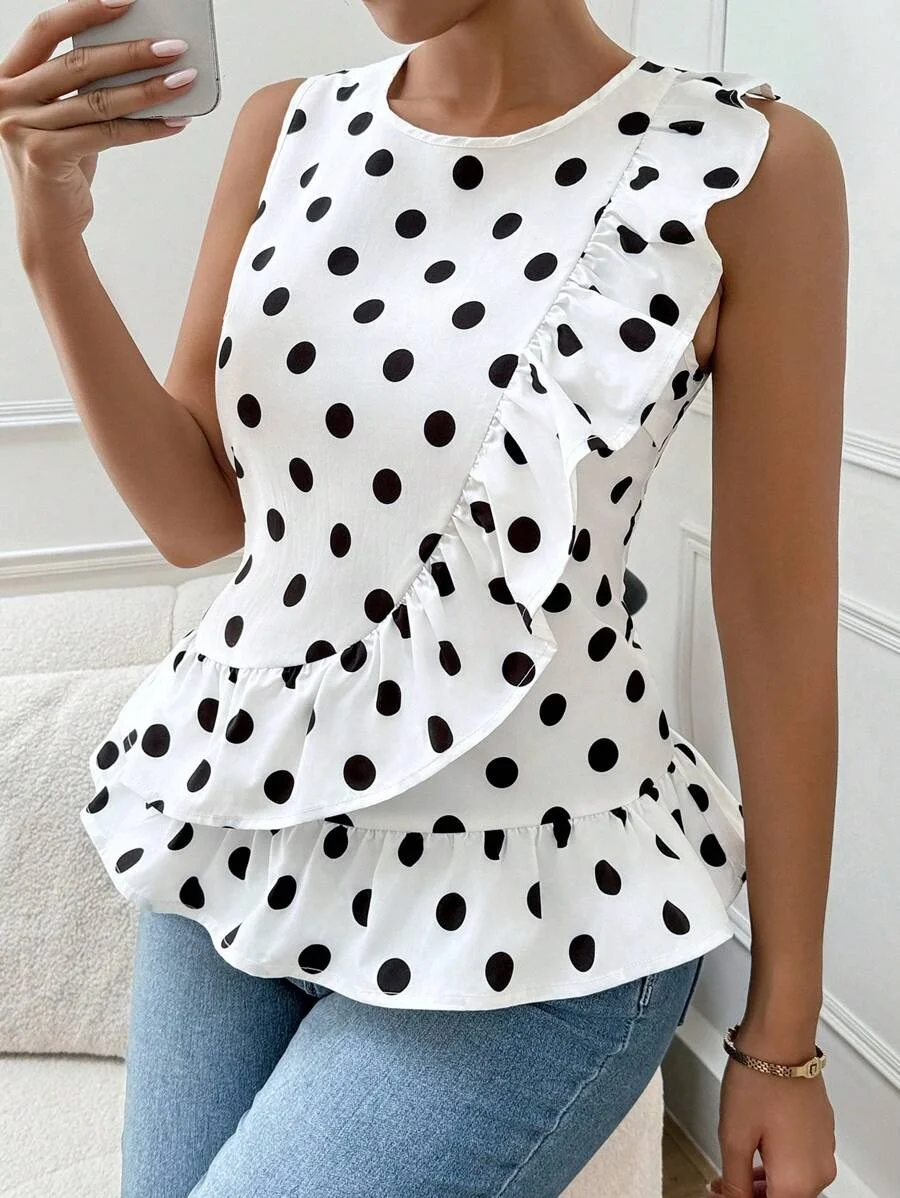 2025 новый женский топ без рукавов с принтом в горошек, модный повседневный элегантный топ без рукавов