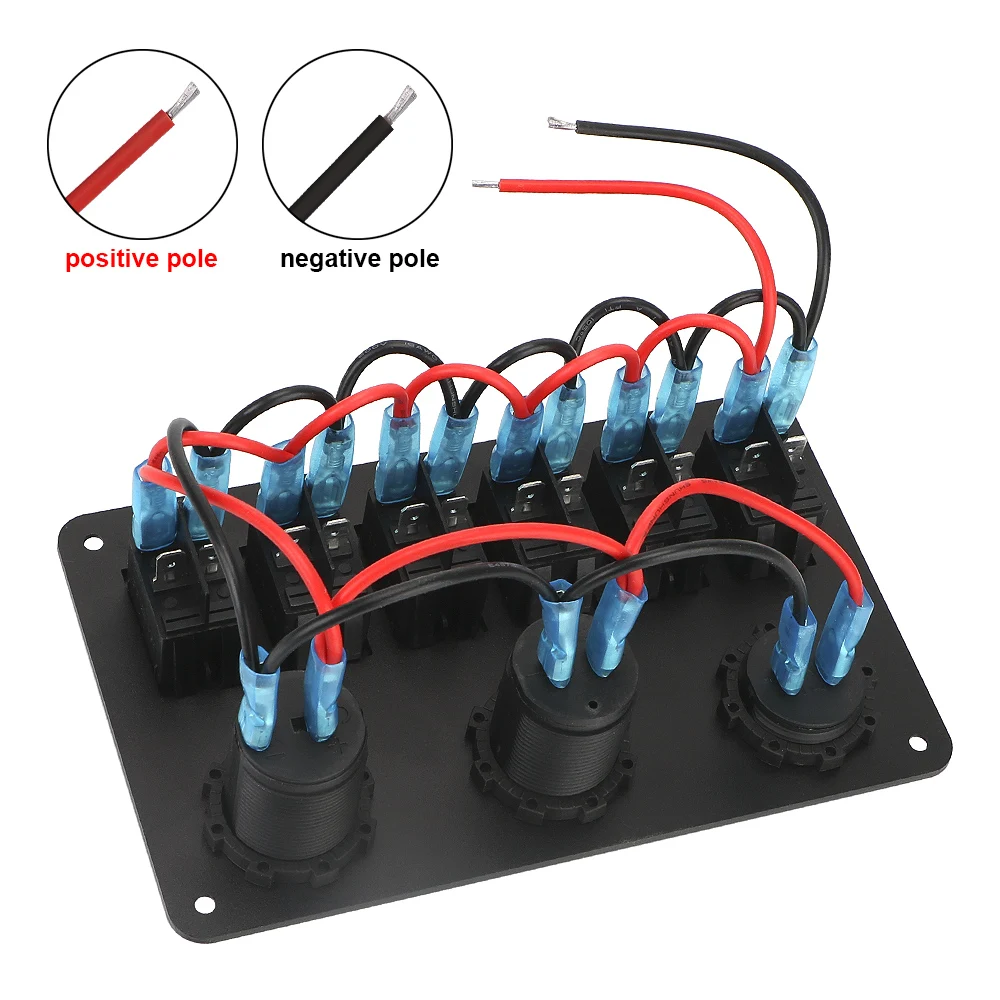 

24V 12V 6 Buttons Switch Panel Car Light Toggle With Dual Port USB Chargers Cigar Lighter Socket Digital Voltmeter LED Indicator