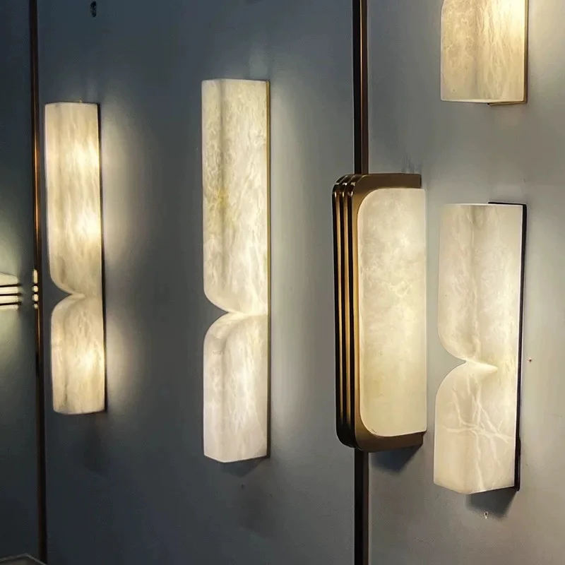 Modern LED Wall Light Simulated Marble Sconces Light Living Room Background Decorative Lamps Bedroom Bedside Lighting