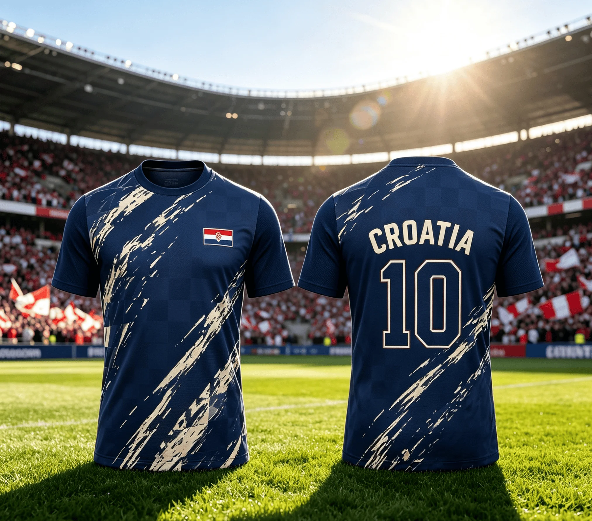 1‑Piece Croatia No.10 Soccer Jersey, Red‑White Checkerboard Brush‑Stroke Printed Short‑Sleeve Team Shirt for Men Fan Match & Tra