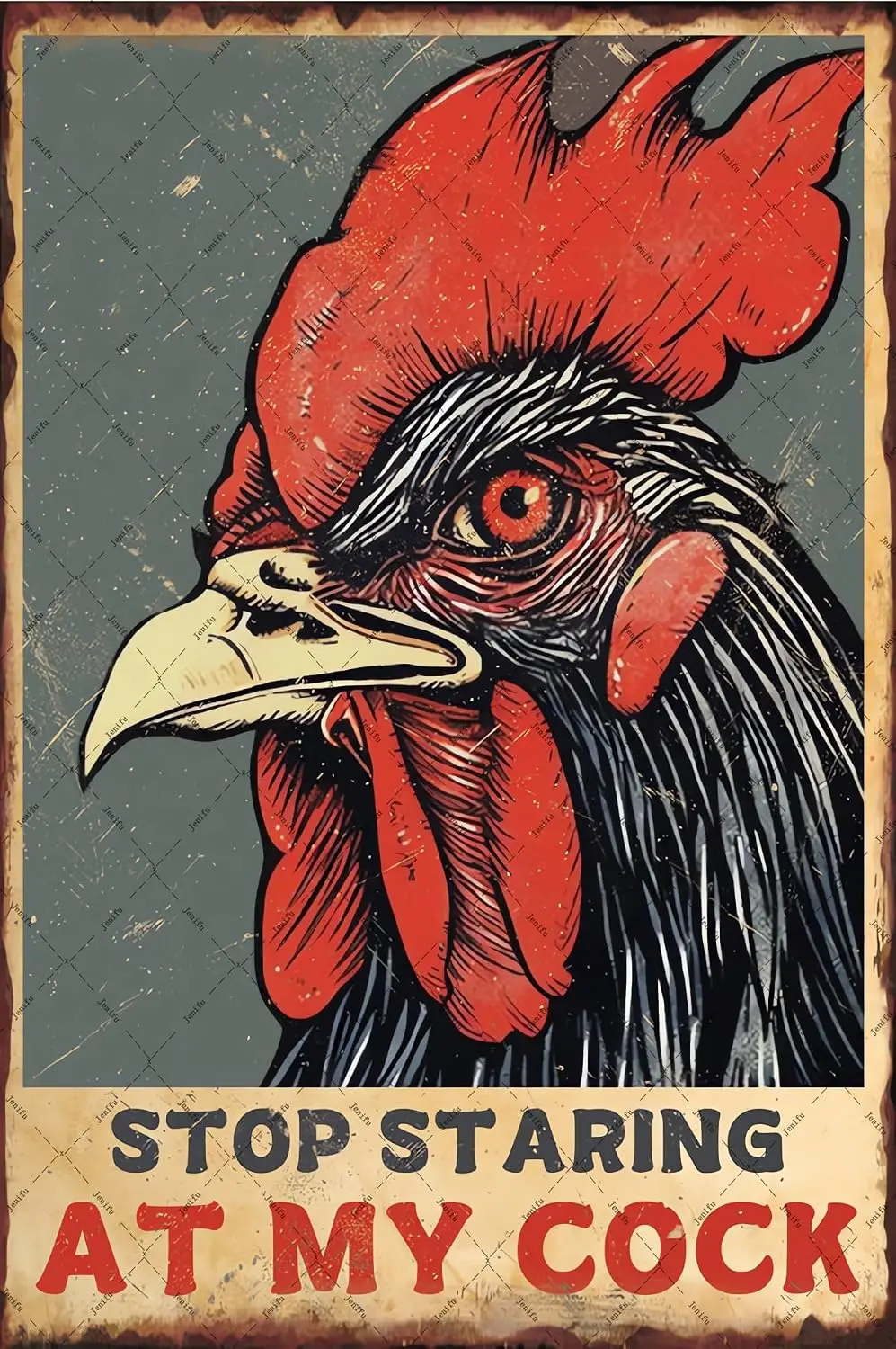 Chicken Metal Tin Sign Stop Staring At My Cock Sign Farmhouse Sign Funny Rooster Wall Decor Funny Chicken Signs For Farm Farmhou