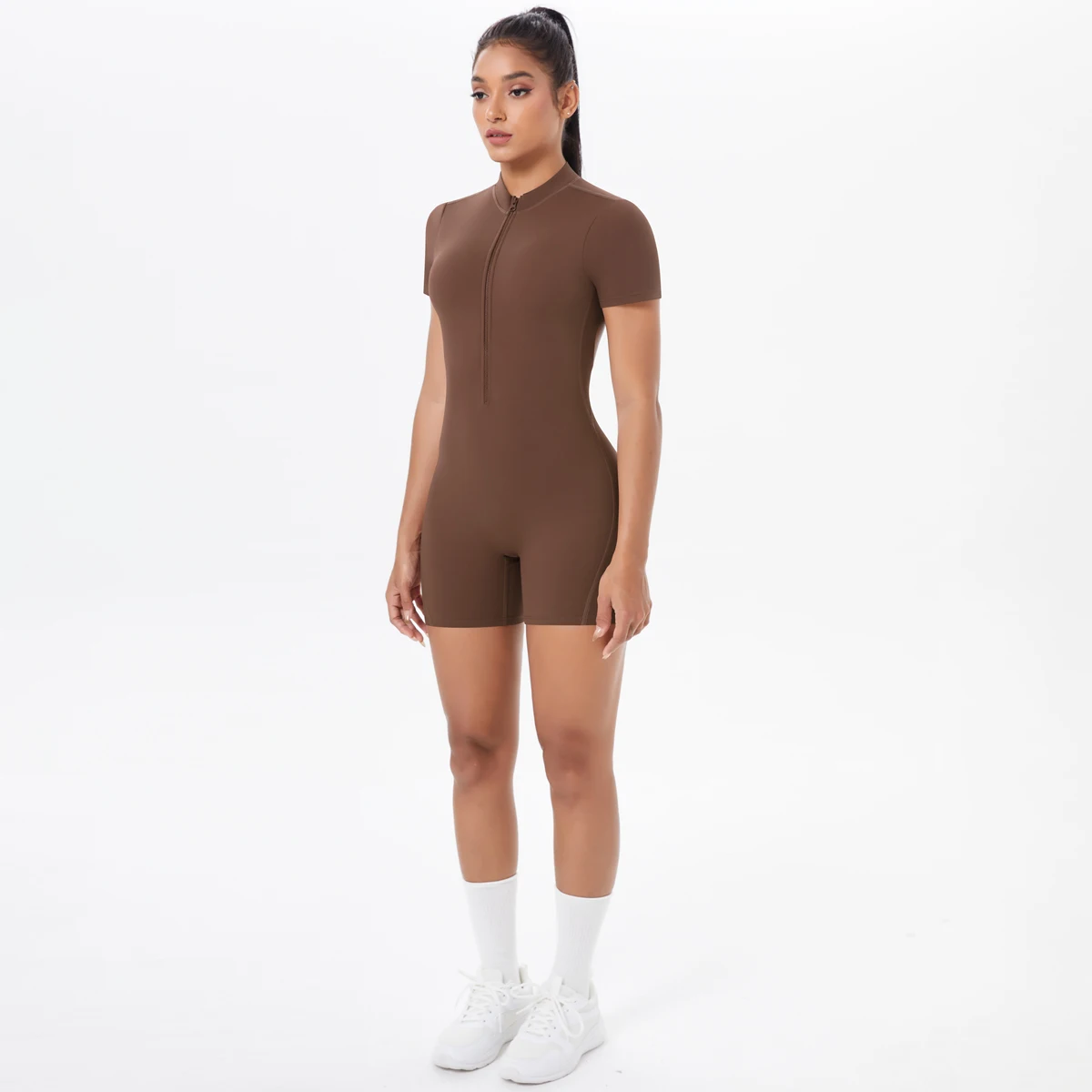 Hollow Out Backless Short Sleeved Zipper Jumpsuit for Woman Jumpsuit Yoga Suit One-Piece Legging Short Push Up Gym Yoga Clothing image 5