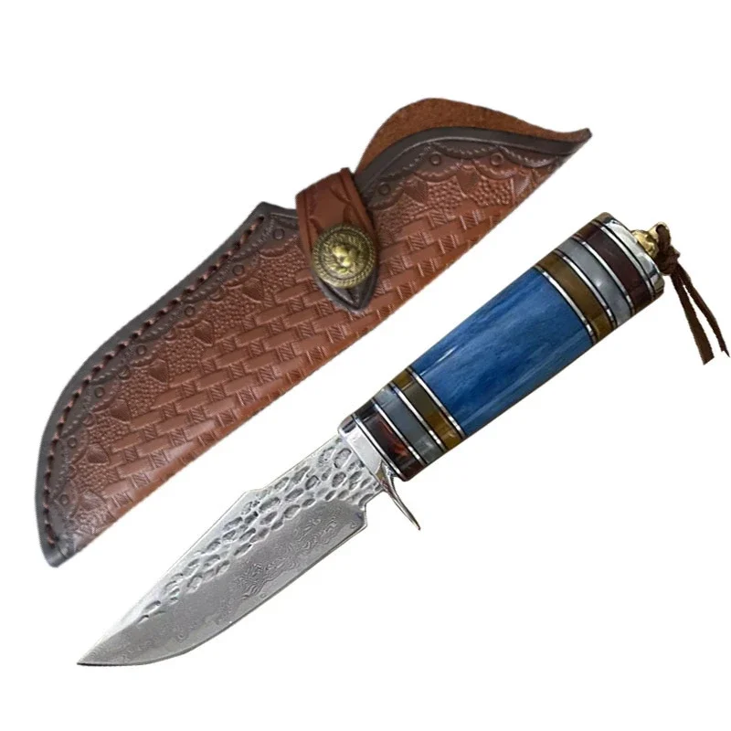 78 Layers Forged Damascus Steel Hunting Knives Blue Ox Bone Handle Fixed Blade Tactical Knife Camping Survival Self Defense Tool