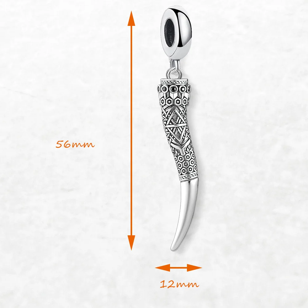 Horn Tiger Tooth Pendant Vintage Fine Jewelry Pure 925 Sterling Silver Amulet Gift For Woman & Men