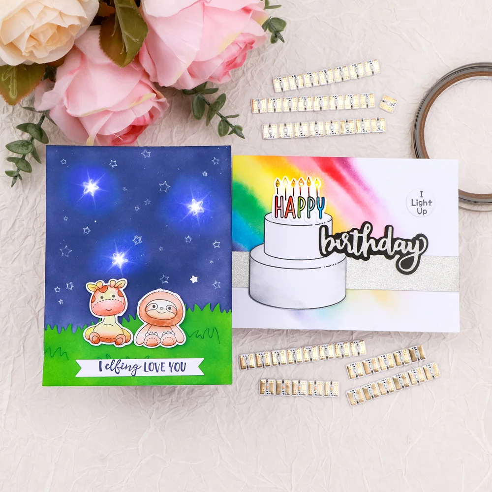 LED Circuit Stickers Red Blue Green Yellow Orange Pink and Rainbow Blink for Christmas Birthday Light-up Card DIY Card Project