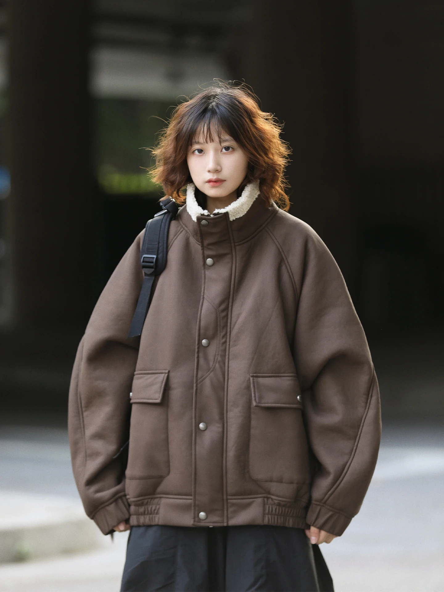 

Thiened Warm American Sle Workwear Cotton Jaet Lamb Velvet Stand Collar PU Leather Women's Outerwear Winter Coat