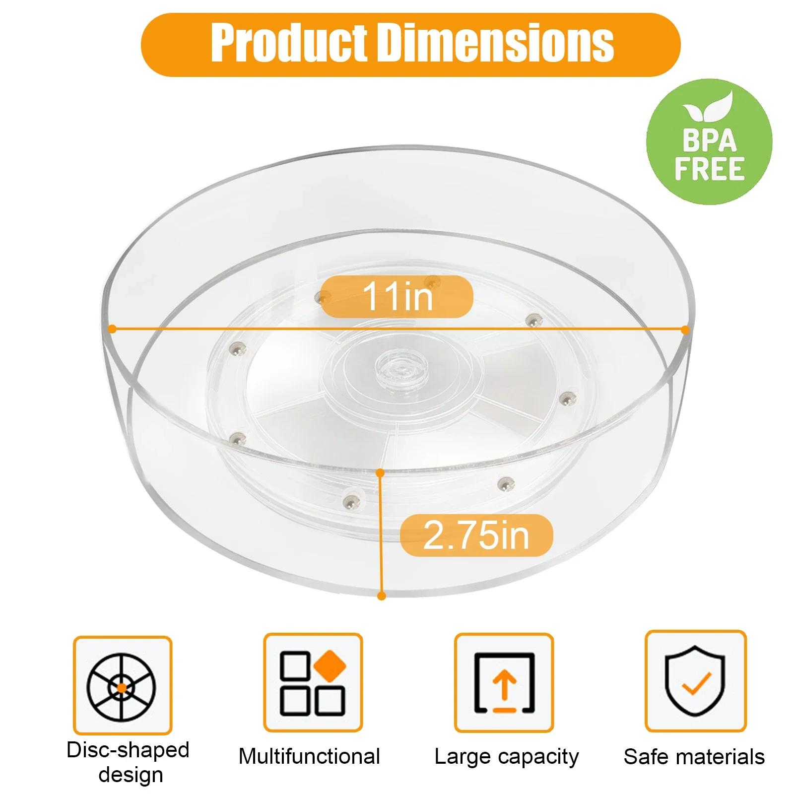 Lazy Susan Cabinet Round Acrylic, Lazy Susan Sorter, 360 ° Rotating Tray, Storage Turntable for Kitchen, Refrigerator, Bathroom