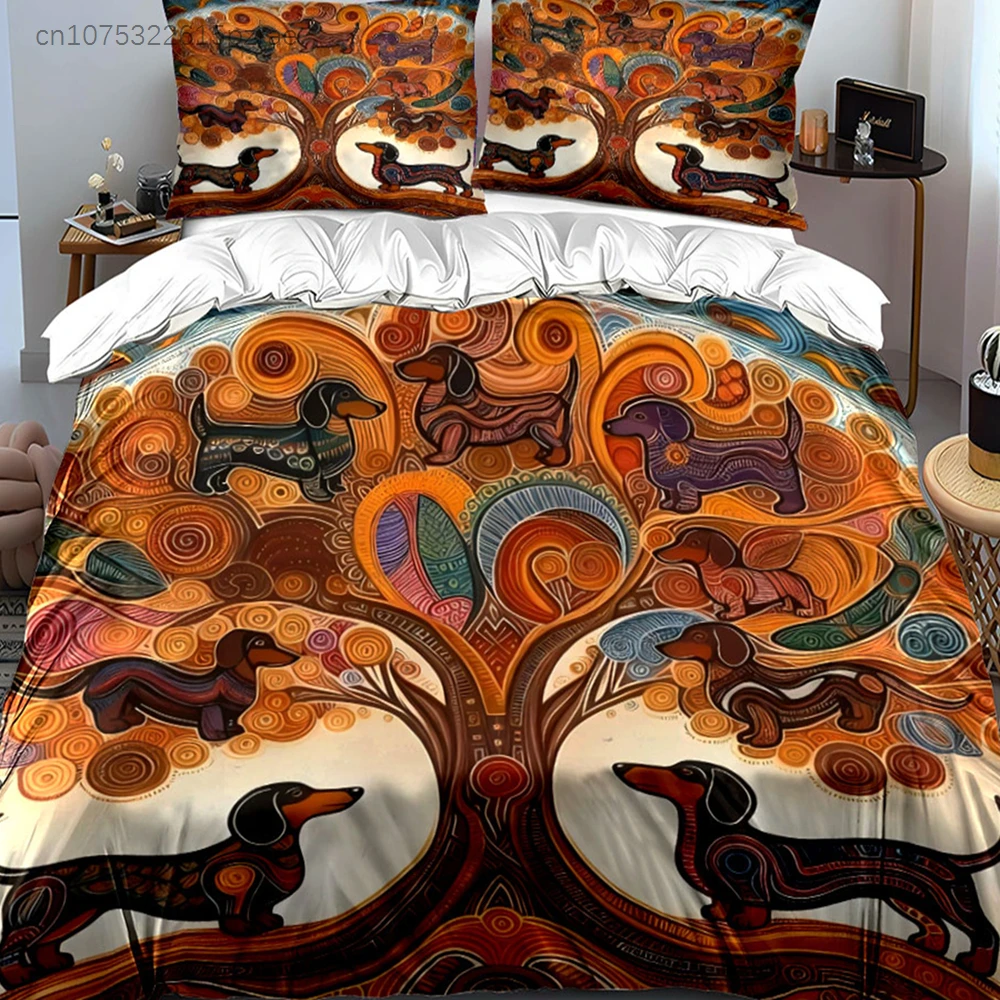 Colorful Dachshund Art Set For Decoration Multiple Sizes kid's And adults' Bedroom Exquisite 3PC Bedding set, Gift