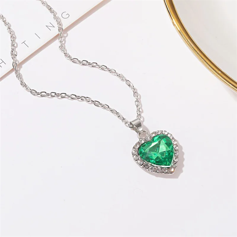 2021 New Simple Titanic Heart of Ocean Necklace Blue Crystal Love Forever Pendant For Women Wedding Party Jewelry
