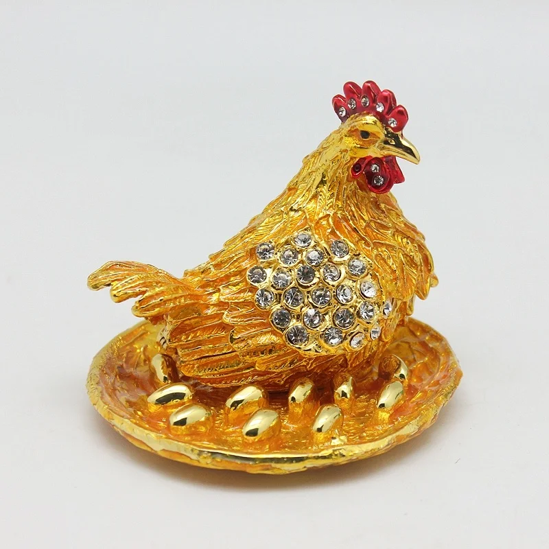 

SHINNYGifts-Handmade Enamel Metal Egg Laying Decorative Box, Egg Ornament, Jewelry Gift Box