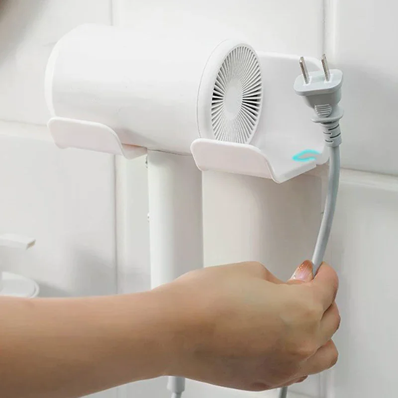 Bathroom Wall Mounted Hair Dryer Holder Shower Storage Rack Self-adhesive Plastic Household Washroom Organization Shelves