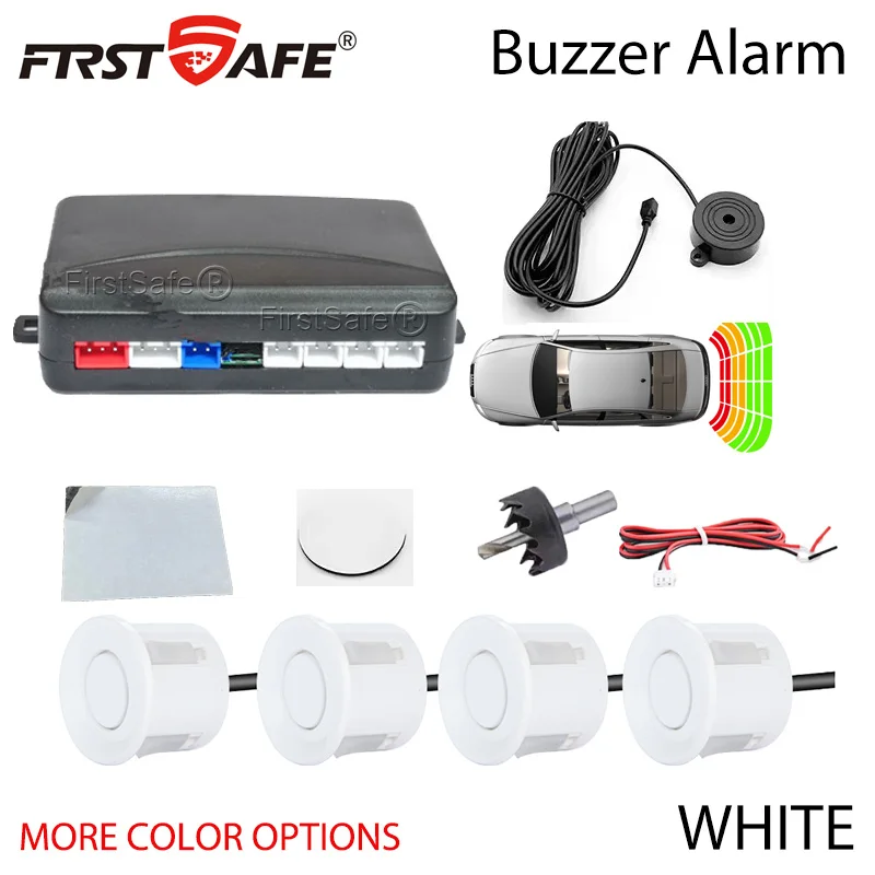 FirstSafe Factory Car Parking Sensor Kit 4Sensors Buzzer Alarm 22mm  Reverse Backup Radar Sound Alert Indicator Probe System 12V