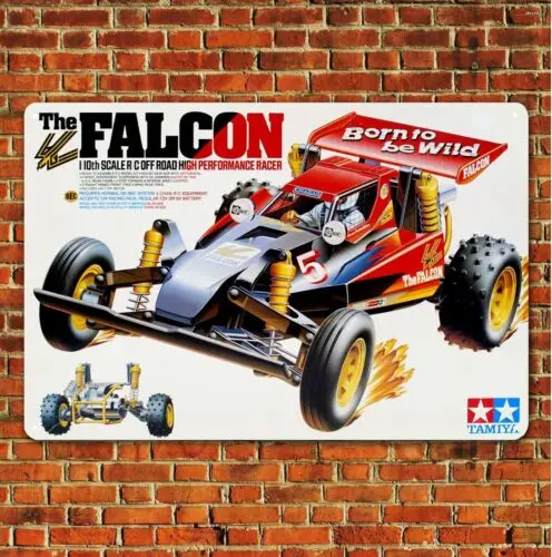 Metal Poster Vintage Rc Car Wall Deco Tin Sign Plaque Tamiya The Falcon Boxart