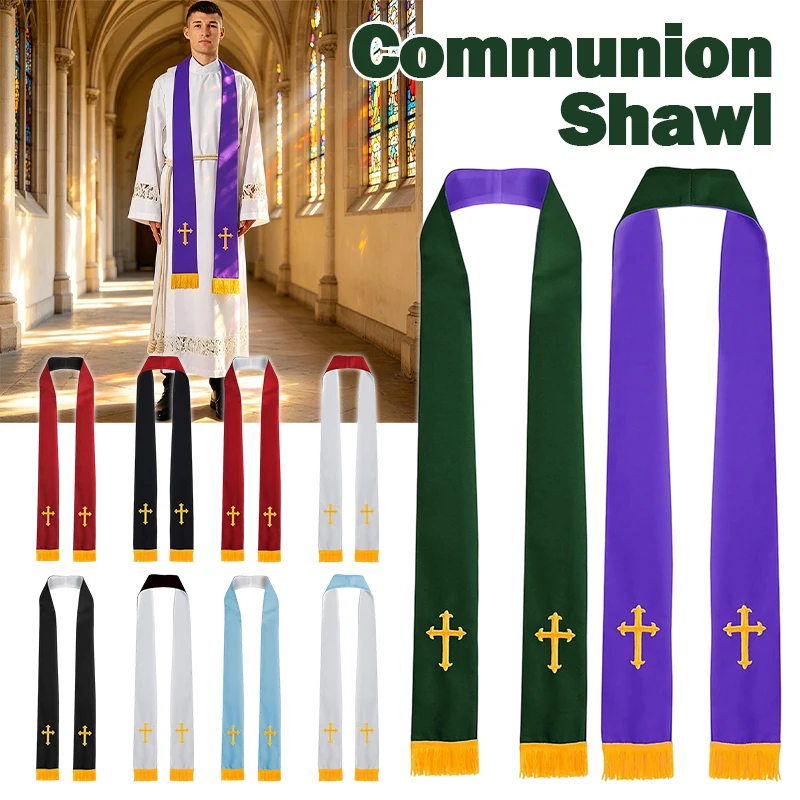 

Double-sided Priest Stole for Men Women Orthodox Church Solid Scarf Christian Minister Pastor Clergy Costumes Cross Embroidery