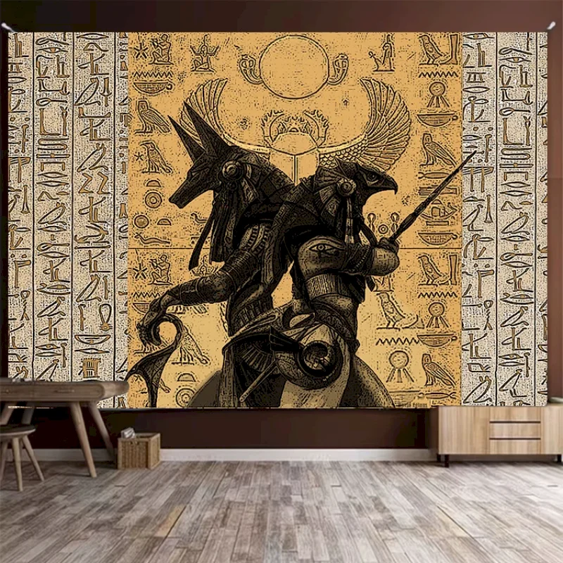 VIKAMA Egyptian Tapestry Wall Hanging Anubis Horus God Hieroglyph Ancient Mythology Vintage Tattoo Bedroom Decor