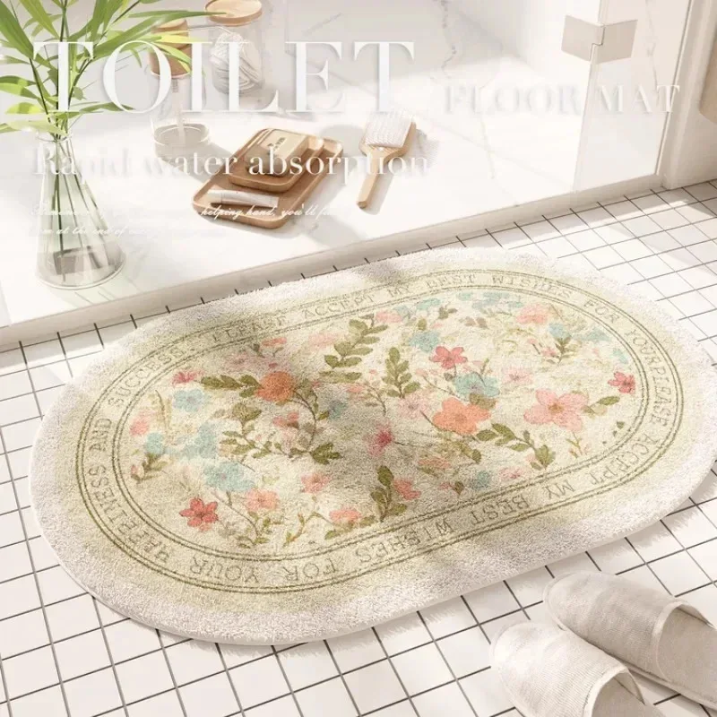 VIKAMA Badezimmerteppich mit frischem Blumenmuster, absorbiert Wasser und trocknet schnell, verleiht Badezimmern und Waschräumen eine elegante Atmosphäre