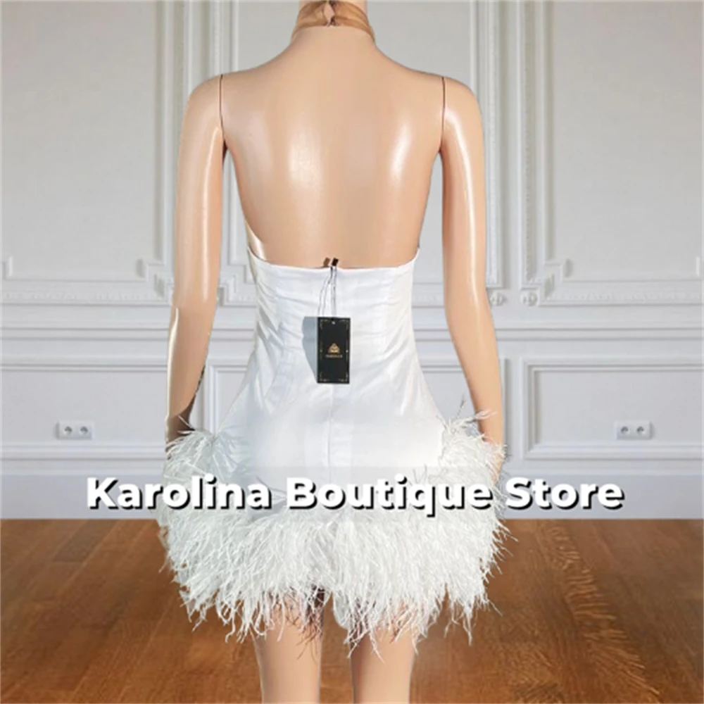 White Ostrich Feathers Luxury Prom Dresses 2025 Beaded Silvery Rhinestones For Blackgirls Halter Backless Mini Customized